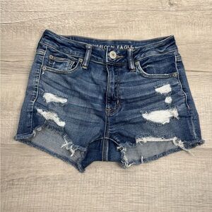 American Eagle Distressed Denim Shorts Size 4 High Rise Frayed